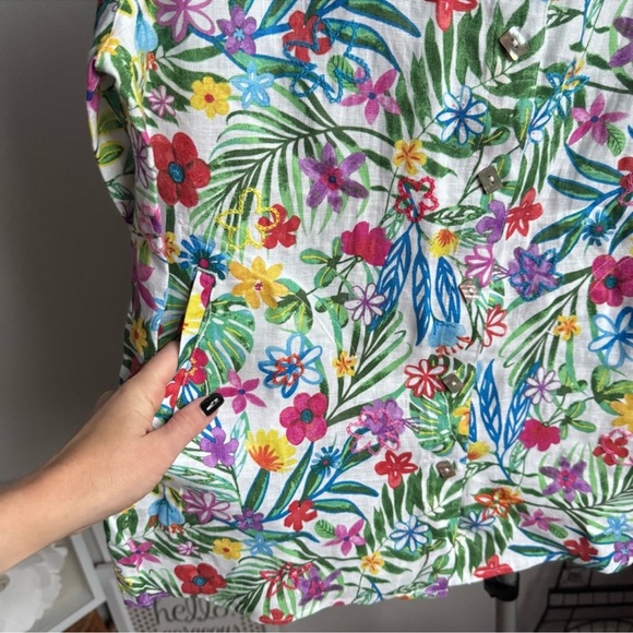 NWT John Mark Plus Size Tunic Linen Floral Point Collar Button Front Blouse Top - Picture 8 of 11